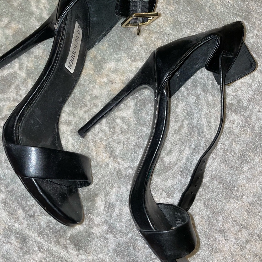 Black Steve Madden stiletto heel with ankle strap